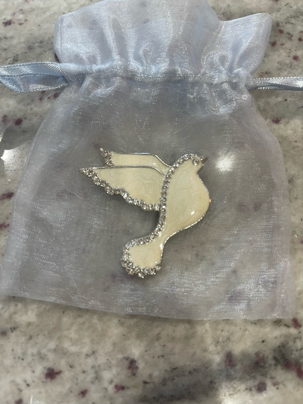 Dove-Shaped Ivory Crystal Trim Brooch - Women Jewelry